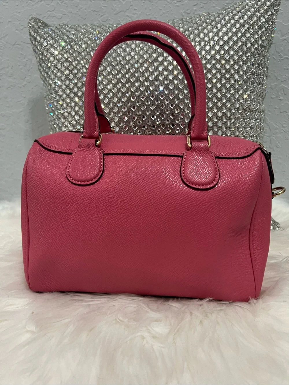 Coach Pink Pebbled Leather Mini Satchel with Crossbody Strap